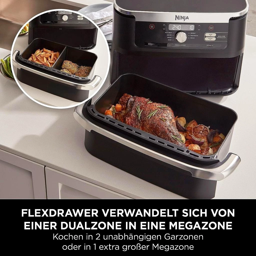 NINJA Heißluftfritteuse Foodi Heißluftfritteuse,Dual Zone,MegaZone,Friteuse,Ohne Fett, 2470,00 W