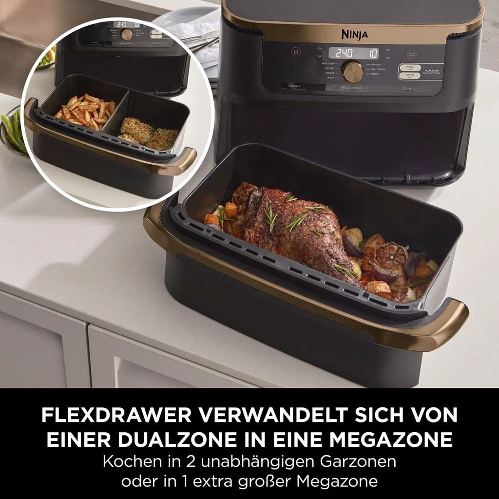 NINJA Heißluftfritteuse Foodi Heißluftfritteuse,Dual Zone,MegaZone,Friteuse,Ohne Fett, 2470,00 W