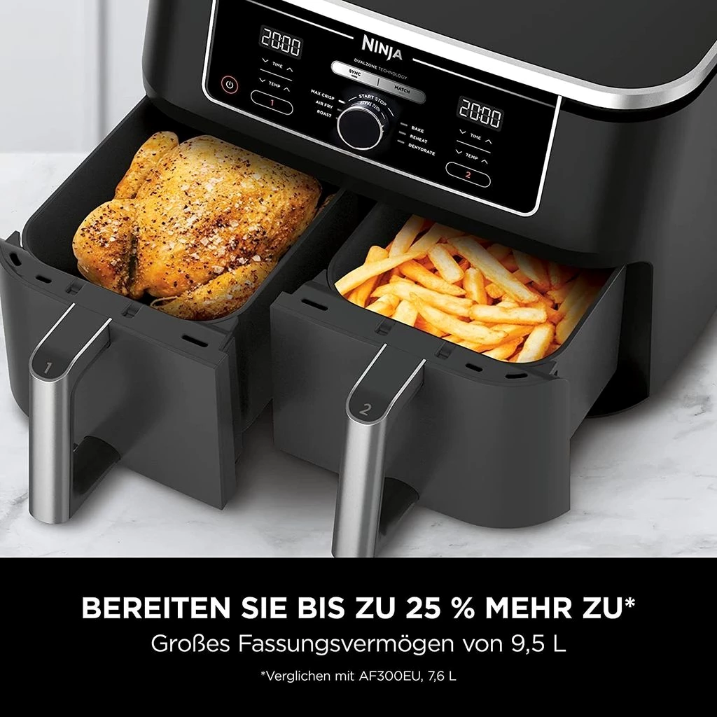 NINJA Heißluftfritteuse Foodi MAX DualZone Heißluftfritteuse Fritteuse Airfryer 9,5 L Fassung