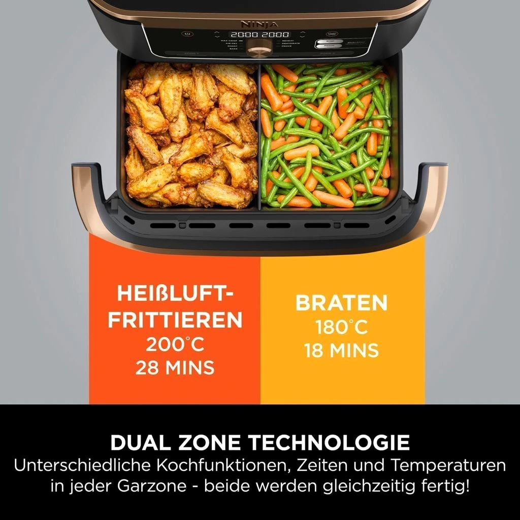 NINJA Heißluftfritteuse Foodi Heißluftfritteuse,Dual Zone,MegaZone,Friteuse,Ohne Fett, 2470,00 W