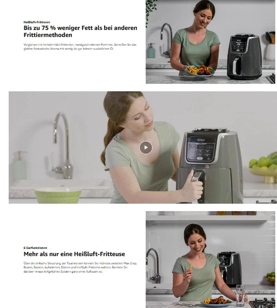 NINJA Heißluftfritteuse MAX 5in1 Airfryer Heissluftfritteuse XXL 5,2L Fritteuse 60 min Timer