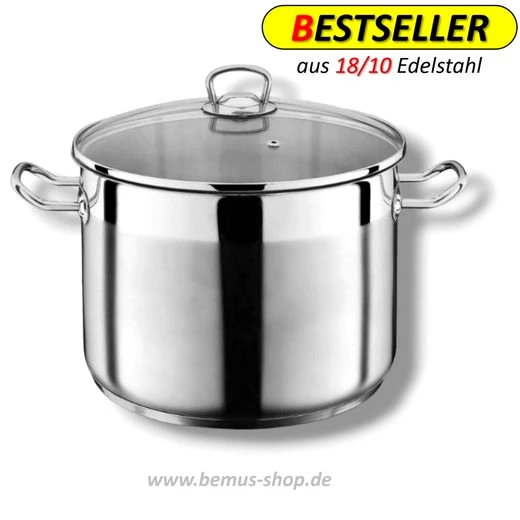 bemus Kochtopf BenVita Edelstahltopf, Allzwecktopf 10 Liter, 15 Liter & 20 Liter, Edelstahl 18/10