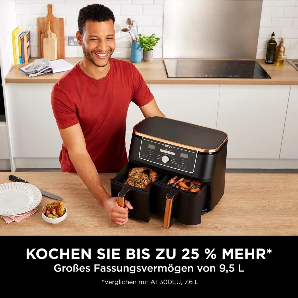 NINJA Heißluftfritteuse Foodi MAX DualZone Heißluftfritteuse Fritteuse Airfryer 9,5 L Fassung