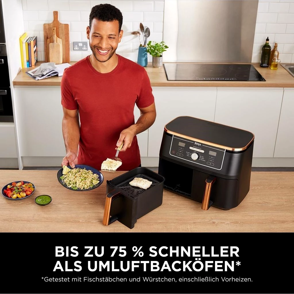 NINJA Heißluftfritteuse Foodi MAX DualZone Heißluftfritteuse Fritteuse Airfryer 9,5 L Fassung