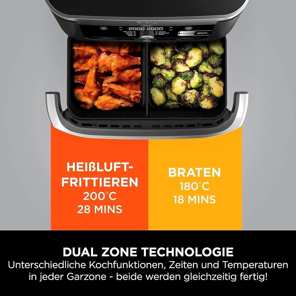 NINJA Heißluftfritteuse Foodi Heißluftfritteuse,Dual Zone,MegaZone,Friteuse,Ohne Fett, 2470,00 W