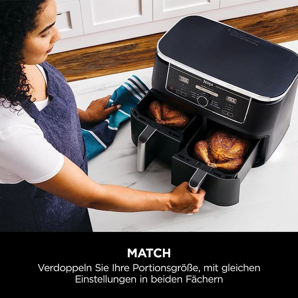 NINJA Heißluftfritteuse Foodi MAX DualZone Heißluftfritteuse Fritteuse Airfryer 9,5 L Fassung