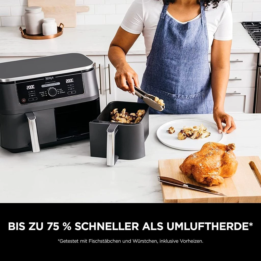 NINJA Heißluftfritteuse Foodi MAX DualZone Heißluftfritteuse Fritteuse Airfryer 9,5 L Fassung