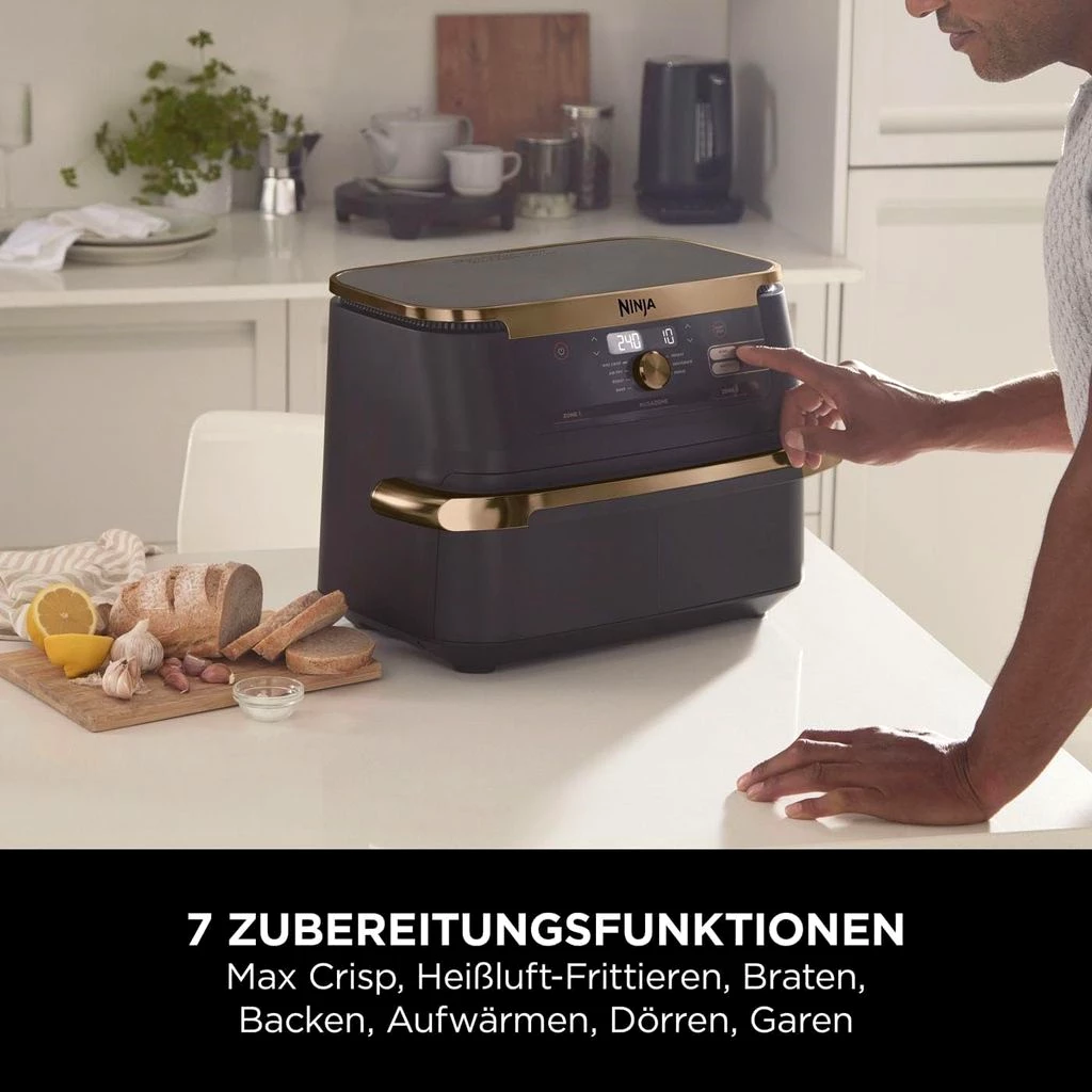 NINJA Heißluftfritteuse Foodi Heißluftfritteuse,Dual Zone,MegaZone,Friteuse,Ohne Fett, 2470,00 W