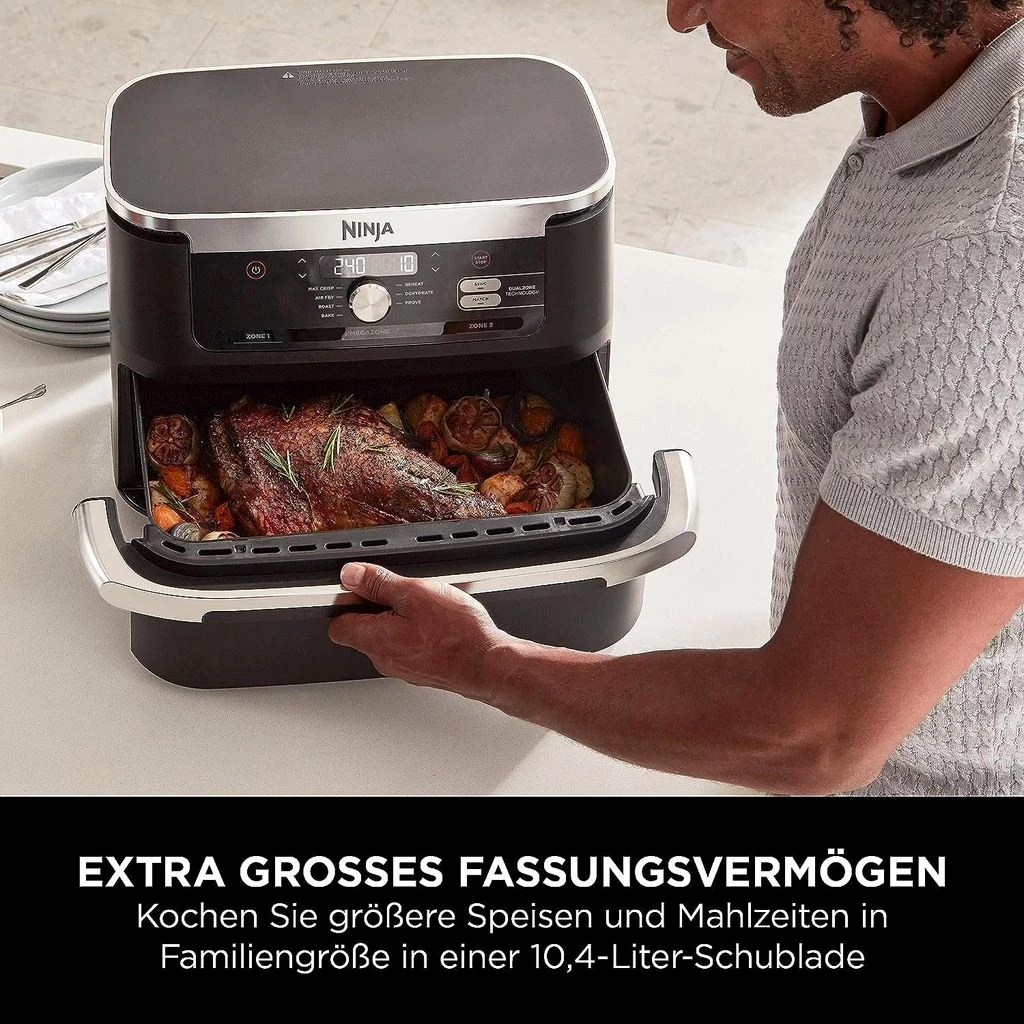 NINJA Heißluftfritteuse Foodi Heißluftfritteuse,Dual Zone,MegaZone,Friteuse,Ohne Fett, 2470,00 W