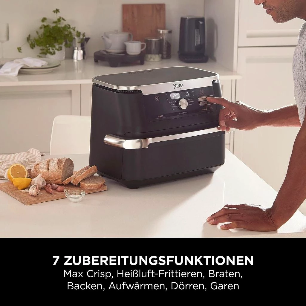 NINJA Heißluftfritteuse Foodi Heißluftfritteuse,Dual Zone,MegaZone,Friteuse,Ohne Fett, 2470,00 W