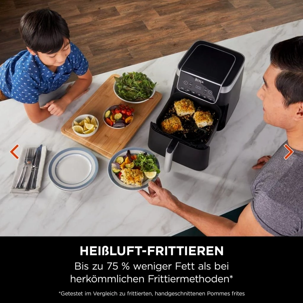 NINJA Heißluftfritteuse MAX PRO 6in1 Airfryer Heissluftfritteuse XXL 6,2L Fritteuse 60mi Timer